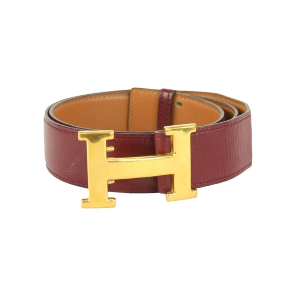 Hermès Burgundy x Brown 32mm Reversible H Logo